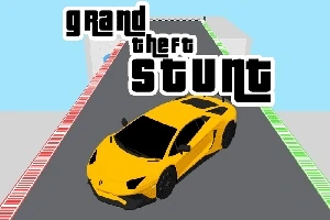 Žluté sportovní auto na závodní dráze s nápisem grand theft stunt