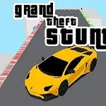 Žluté sportovní auto na závodní dráze s nápisem grand theft stunt
