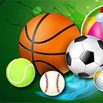 Barevné ilustrace různých sportovních míčů na zeleném pozadí