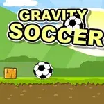 Fotbalový míč na zemi před fotbalovou brankou s nápisem Gravity Soccer na pozadí krajiny s vycházejícím sluncem