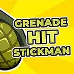 Zelený ruční granát vedle nápisů Grenade Hit Stickman na žlutém pozadí