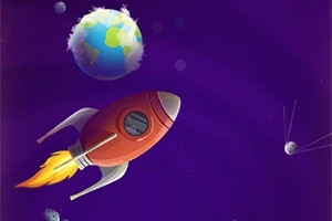 Raketa letící vesmírem s planetou Zemí v pozadí