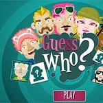 Ilustrace různorodých kreslených postaviček kolem nápisu Guess Who?