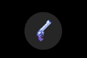 Modře a fialově zbarvený kreslený revolver na černém pozadí
