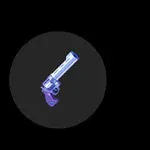 Modře a fialově zbarvený kreslený revolver na černém pozadí