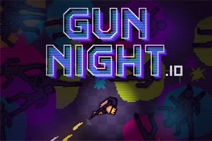 Barevný pixelový obrázek s nápisem GUN NIGHT 