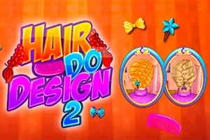 Barevný nápis HAIR DO DESIGN 2 s ozdobami a dvěma zrcadly s účesy na oranžovém pozadí