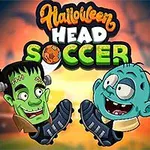 Dva karikaturistické halloweenské postavy s fotbalovými botami na pozadí osvětleného stadionu
