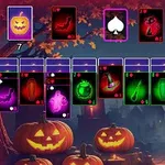 Karetní hra s halloweenskými motivy, dýněmi a temným podzimním pozadím