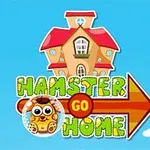 Dům s červenou střechou a nápisem Hamster Go Home na modrém pozadí s obrázkem křečka