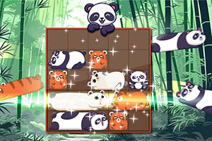 Panda a tygři v lese s hracím polem a zářivými efekty