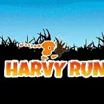 Oranžová postavička běží nad nápisem Harvy Runner na modro-černém pozadí