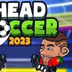 Dva kreslené postavičky fotbalistů s dresy Argentiny a Portugalska pod nadpisem Head Soccer 2023