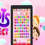 Barevné logo s nápisem Hearts Connect vedle obrázku tabletu zobrazujícího mřížku barevných srdíček s kreslenými postavičkami na růžovém pozadí
