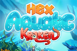 Barevný podmořský nápis Hex Aquatic Kraken s bublinkami a rostlinami na modrém pozadí