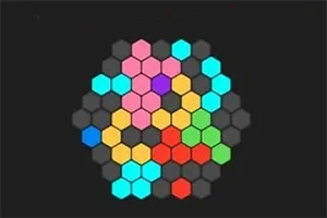 Barevné hexagony uspořádané ve tvaru kruhu na černém pozadí