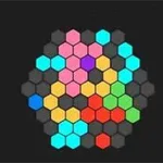 Barevné hexagony uspořádané ve tvaru kruhu na černém pozadí