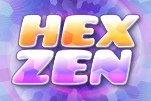 Barevný nápis HEX ZEN s abstraktním pozadím ve fialových a modrých tónech