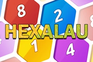 Barevné šestistěny s čísly a nápisem HEXALAU uprostřed