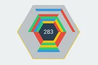 Bloky padají z okrajů obrazovky směrem k vnitřnímu hexagonu