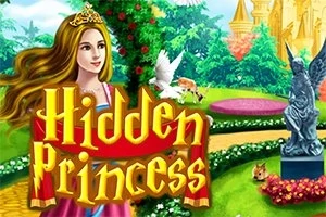 Princezna stojící v zahradě s fontánou a sochou, v pozadí je hrad a okolní krajina