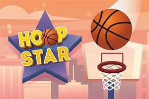 Barevná ilustrace s basketbalovým míčem, košem a nápisem Hoop Star na hvězdě