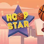 Barevná ilustrace s basketbalovým míčem, košem a nápisem Hoop Star na hvězdě
