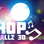 Bílá koule a noty na barevném pozadí s textem HOP BALLZ 3D
