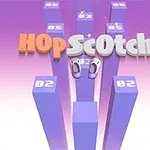 Fialové bloky s čísly a textem HOPSCOTCH nad nimi