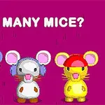Tři kreslené myši s různými klobouky na fialovém pozadí, s nápisem HOW MANY MICE?