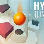 Oranžová koule a různé geometrické tvary v 3D prostoru s nápisem HYPER JUMP 3D