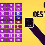 Barevná mřížka s čísly a maskou na žlutém pozadí s nápisem Idle Destroyer