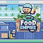 Kreslená postavička s helmou držící zeleninu, vedle nápisu Idle Food Empire Inc