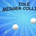 Modrý pozadí s paprsky a dvěma bílými koulemi, text IDLE MERGER COLLIDER nahoře