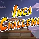 Název Inca Challenge s ilustrací pyramidy a masek na fialovém nebi s mraky