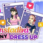 Tři kreslené postavy v různých outfitech na sociálních sítích s ikonami srdíček a komentářů
