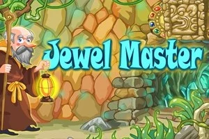 Starý muž s lucernou stojí před barevnou kamennou stěnou s nápisem Jewel Master