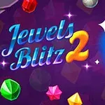 Modrý diamant na fialovém pozadí s různobarevnými drahokamy a nápisem Jewels Blitz 2
