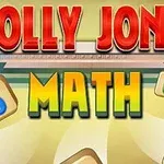 Barevný nápis Jolly Jong Math s čísly na herních dlaždicích na pozadí