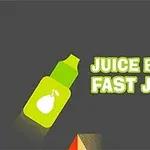 Zelená láhev s perovou ikonou vedle nápisu JUICE BOTTLE FAST JUMPS na šedém pozadí