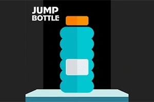 Modrá lahev s oranžovým víčkem na tmavém pozadí s nápisem Jump Bottle