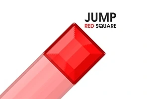 Červený čtverec na růžovém pruhu s textem Jump Red Square na bílém pozadí