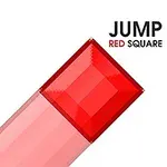 Červený čtverec na růžovém pruhu s textem Jump Red Square na bílém pozadí