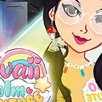 Barevný ilustrativní obrázek s názvem Kawaii Realm Adventure a dívkou v brýlích na pravé straně