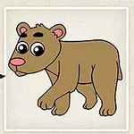 Ilustrace medvídka s nástroji na malování kolem