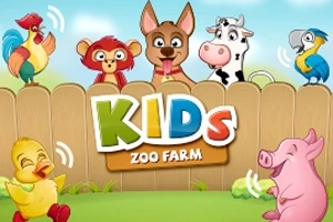 Zvířata stojící před dřevěným plotem s nápisem KIDS ZOO FARM