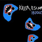 Modrá kreslená postavička s velkými zuby a nápisem Killer Escape Huggy na černém pozadí