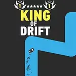 Modré klikaté závodní dráha s drifitujícím autem a nápisem King of Drift na černém pozadí