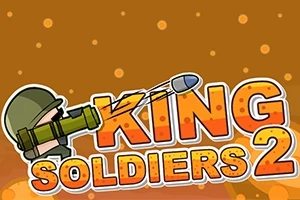 Voják s helmou střílí raketu vedle nápisu King Soldiers 2 na hnědém pozadí s puntíky