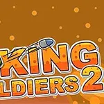 Voják s helmou střílí raketu vedle nápisu King Soldiers 2 na hnědém pozadí s puntíky